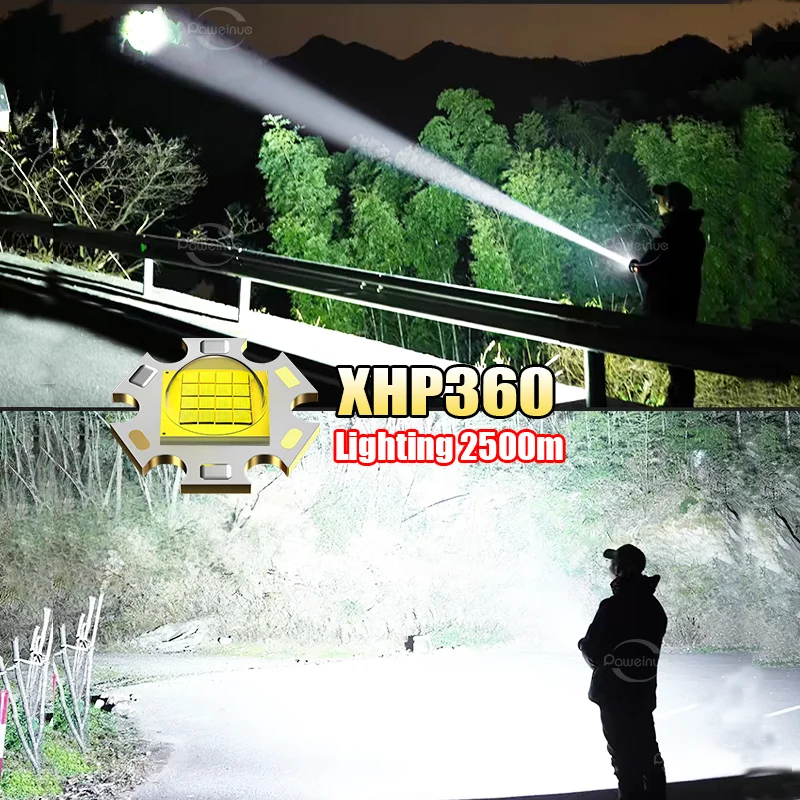 Most Powerful XHP360 LED Flashlight High Power USB Rechargeable Torch Super Bright Zoom Long Range Lantren Camping Hunting Light