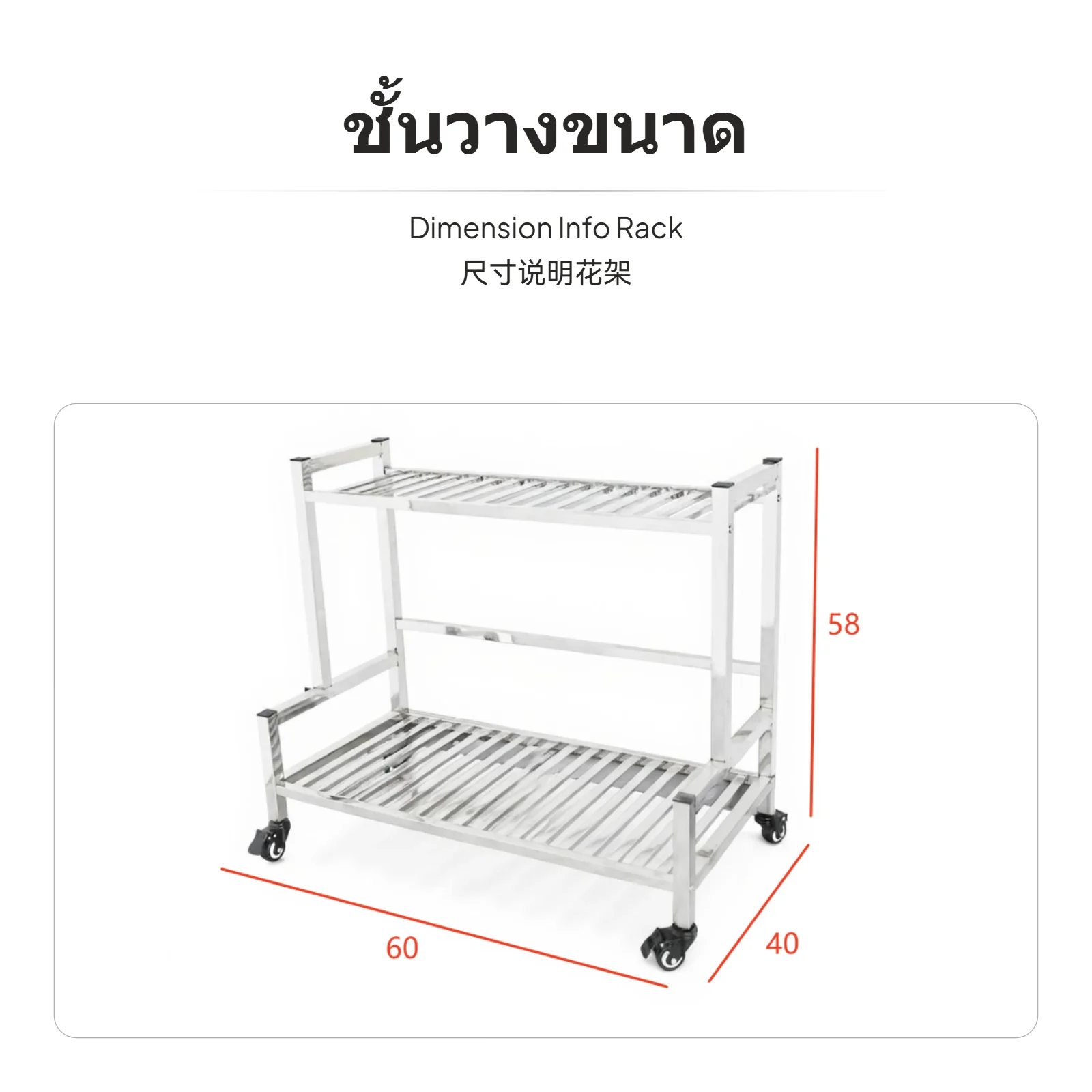 Two Tier Stainless Steel Flower Stand Mobile Plant Organizer Metal Storage Rack with Casters for Interior Decor