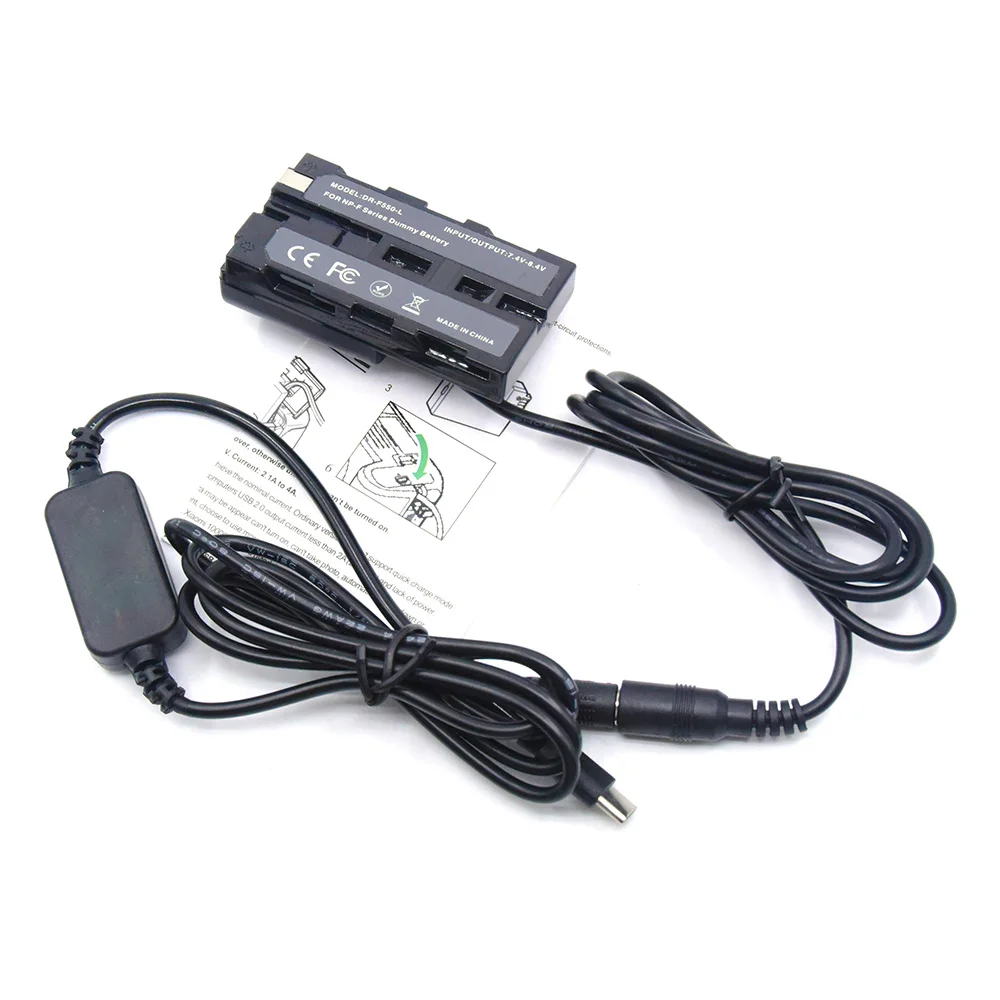 Cable de alimentación USB tipo C + batería ficticia de NP-F550, acoplador de CC compatible con DK-415 para cámara Sony NEX-FS100 y BMPCC, luz LED, F750, F960, F970