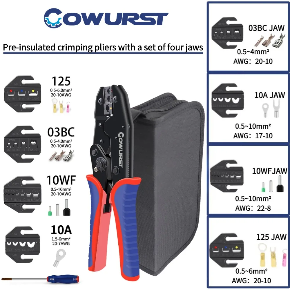 Pinza a crimpare preisolata HS-30J con set di ganasce sostituibili per crimpatura di terminali automobilistici e fotovoltaici
