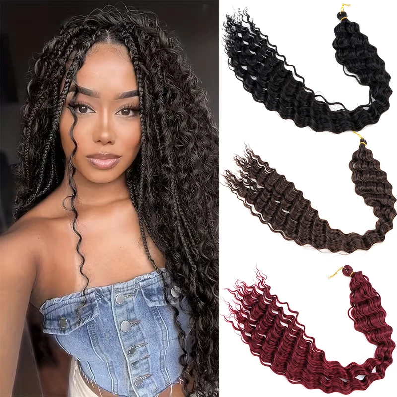 30Inch Synthetic Elegant Long Deep Wave Crochet Goddess Braids Extension Hair for Women Daily to Use