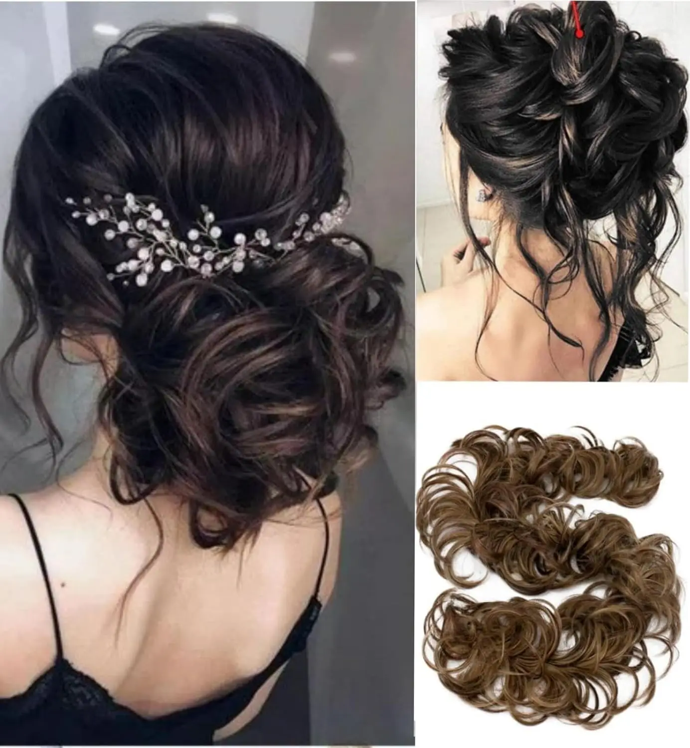 Synthetic Fiber Messy Hair Bun Extension Elastic Wrap Around Hairpiece For Women Daily Wedding
