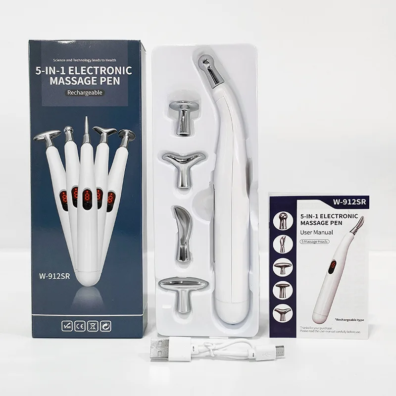 

Rechargeable Electric Acupressure Pen - 5 Interchangeable Heads for Muscle Pain & Fatigue Relief, Facial & Body Massage Tool
