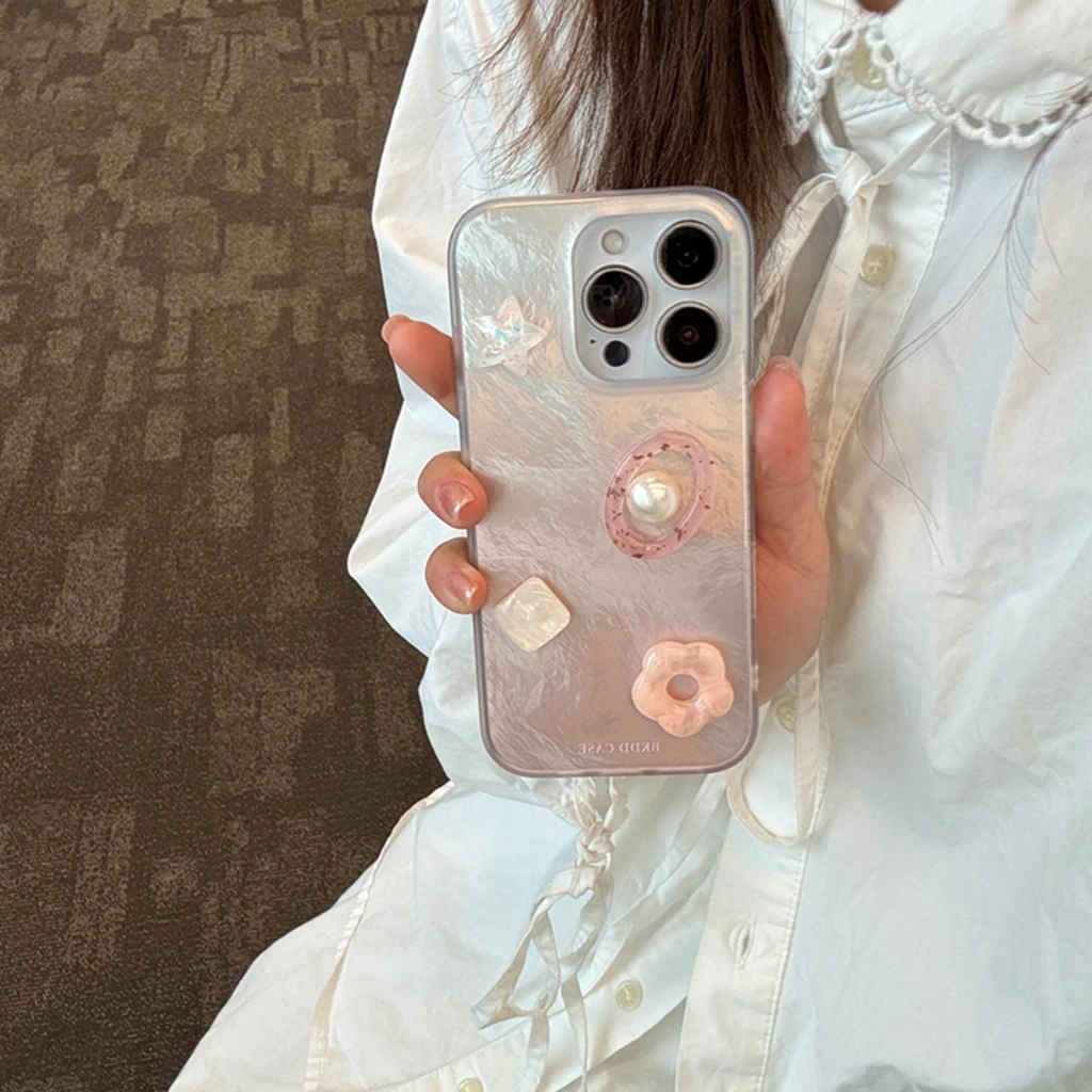 

Усовершенствованный розовый градиентный чехол из оловянной фольги со стереоскопическим украшением из драгоценных камней для iPhone 17, 16, 15, 14, 13 Pro Max