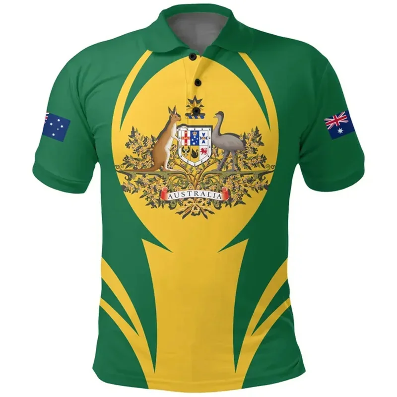 Vintage New 3D Australia National Flag Printing Polo Shirt Australia Emblem Graphic Polo Shirts Men Fashion Streetwear Polos Top