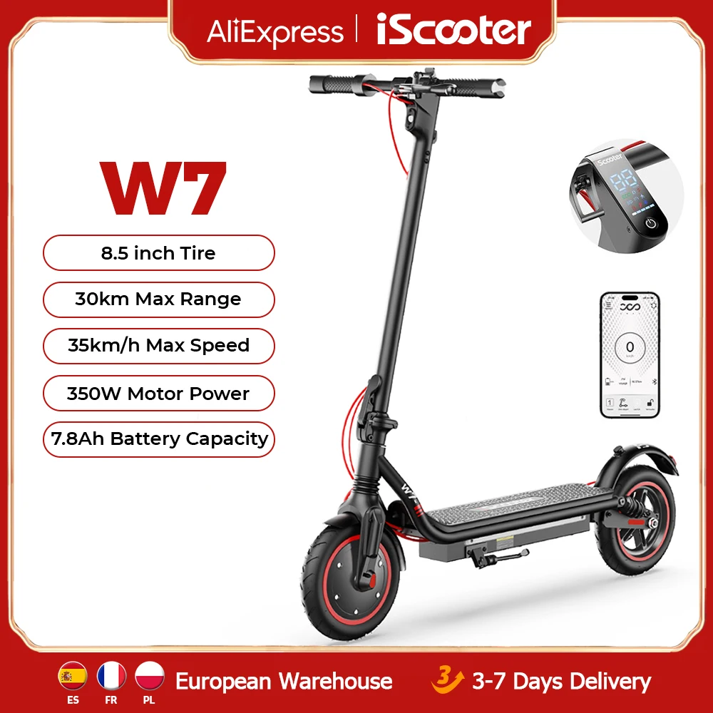 iScooter W7 8.5inch Electric Scooter 350W Scooter for Adults 7.8Ah 30km/h Foldable e scooter Dual Shock Absorption Scooters