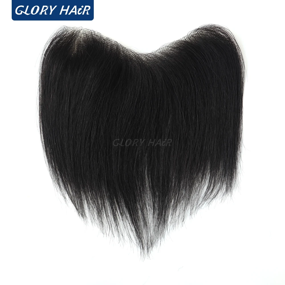 Gloyrhair-Frt-Dunne Huid Voorhoofd Mannen Toupet 6 Inches Menselijk Haar Pony Voor Mannen Alle V Lus Onzichtbare pony