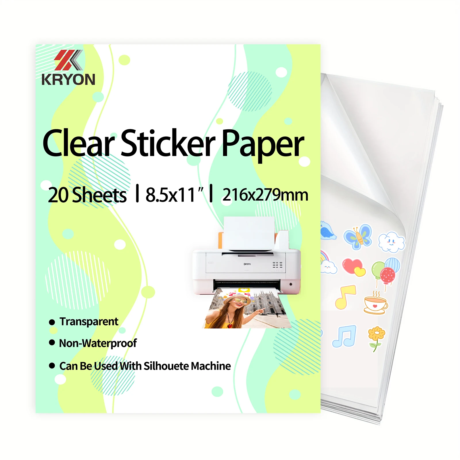 216x279mm 20 Sheets Printable Vinyl Sticker Paper for Inkjet Printer 100% Clear Transparent Non-waterproof Decal Paper