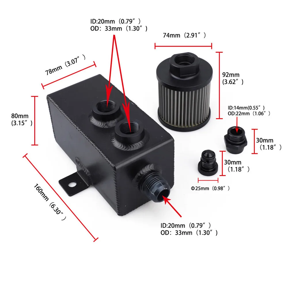 1L/2L Universal Oil Catch Can Tank Baffled 10AN with Breather and Aluminum Drain Tap Square Shape Reservoir Tank