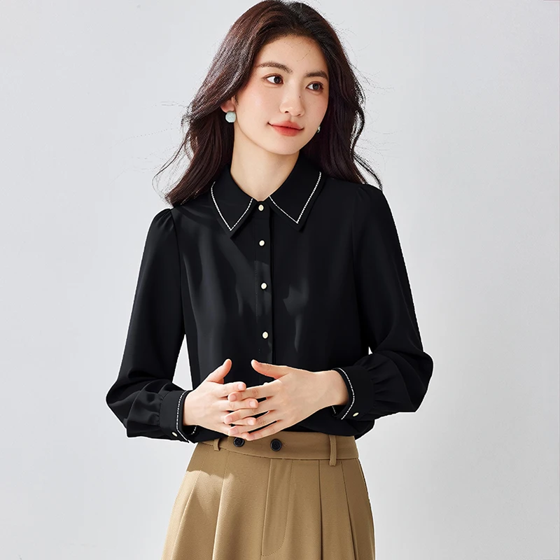 Summer Spring 2026 Women's Stain Shield Dress Shirts Wrinkle Free Long Sleeve Shirts Solid Work Business Button Down Shirts
