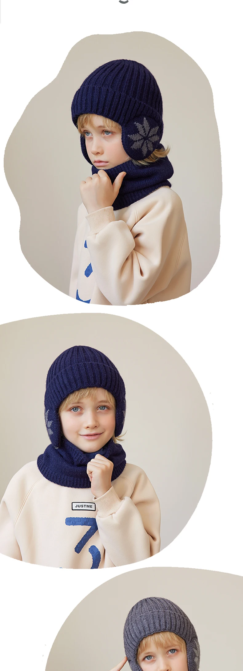 2-teiliges Set aus gestrickter Wintermütze und Schal für Kinder, Fleecefutter, Ohrenschutz, Beanie-Mütze, Nackenwärmer, warme Mütze für Jungen, offizielle Website – Detail 4