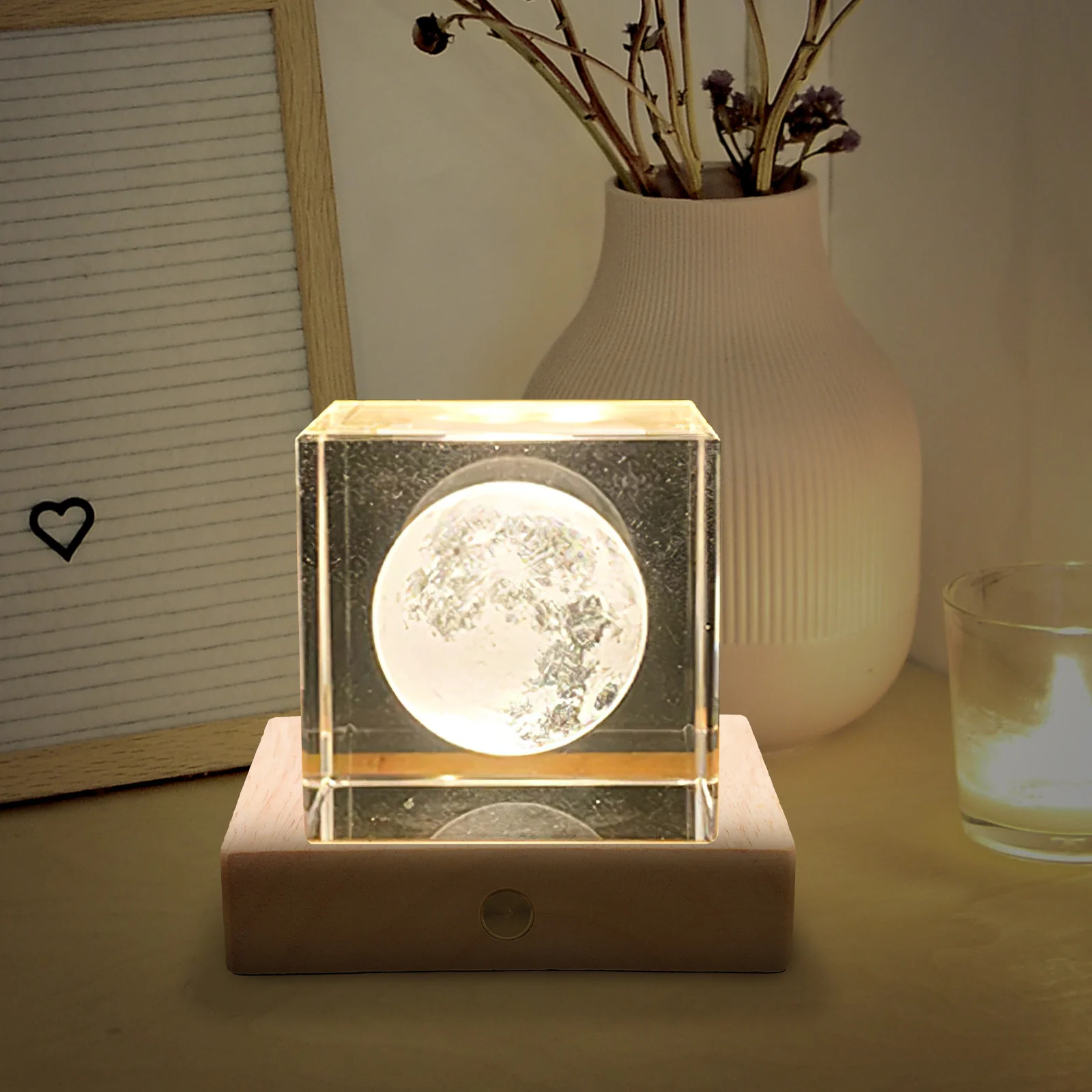 

Cocktail Glow Coaster Warm Light 10CM Square LED Night Light Creative Gift Luminous Wood Base Mat Bottle Holder Decor Party Home