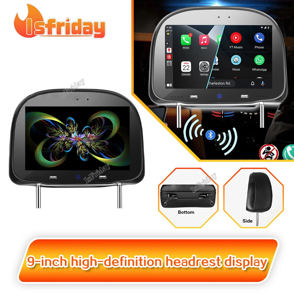 7 Inch Car Headrest Monitor Multimedia Player Universal Automotive Headrest Screen Pillow Monitor MP5 FM USB SD Speaker