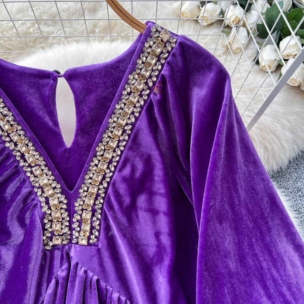 فستان أنيق أنيق بأكمام طويلة من القطيفة فضفاض بأكمام واسعة فساتين حفلات عصرية كورية ملابس نسائية #5