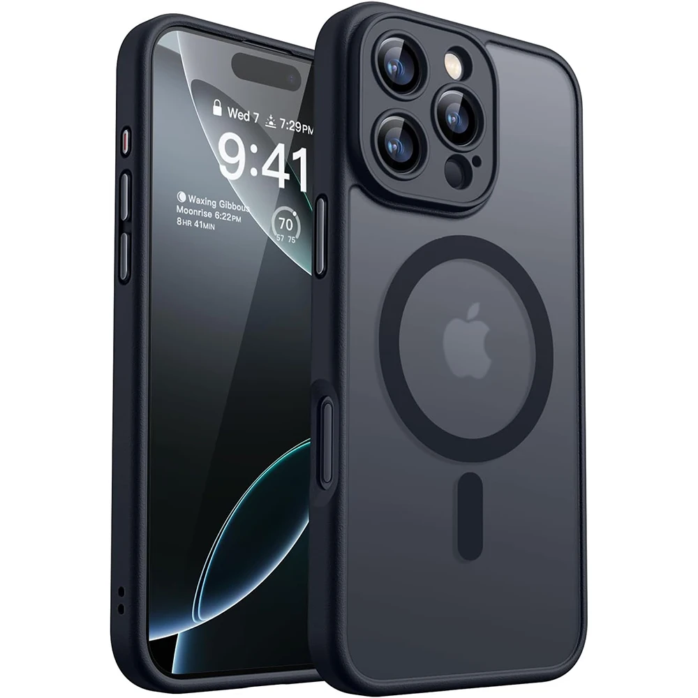 Magnetischer Luxus-Objektivschutz Matt Transluzente Hülle für iPhone 17 16 15 14 13 12 11 Pro Max für MagSafe Kabelloses Ladegerät Cover – Detail 1