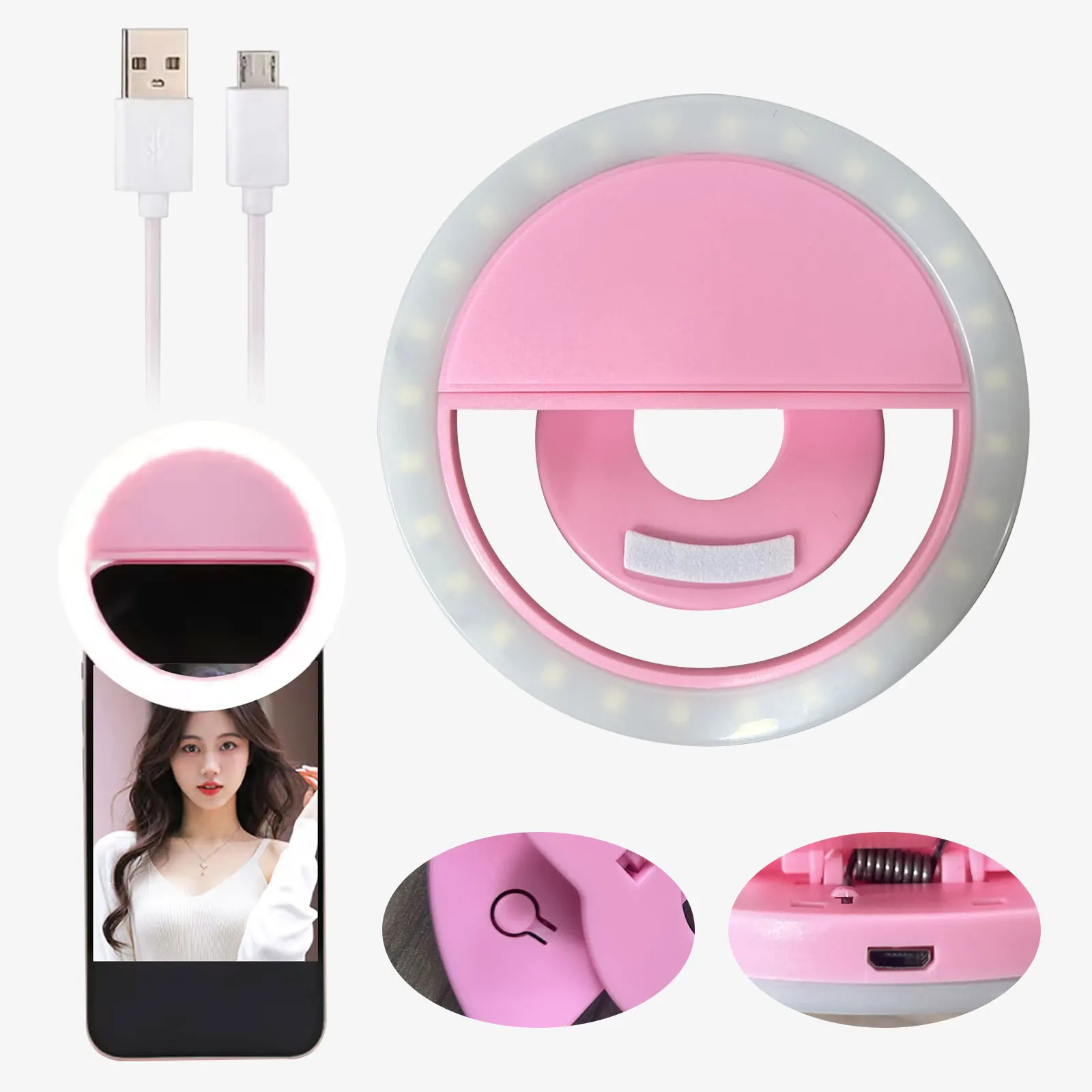 

Переносное светодиодное кольцо с USB-зарядным устройством Заполняющий светильник для селфи Светодиодный кольцевой светильник для селфи Фото Красота Свет для мобильного телефона Live Selfie