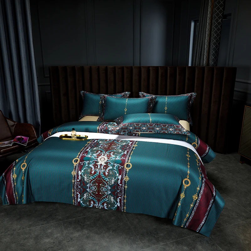 Egyptian Cotton Duvet Cover Set Europe Style Home Textile Luxury Retro Digital Printing Bedding Sets Flat Bed Sheet Pillowcases