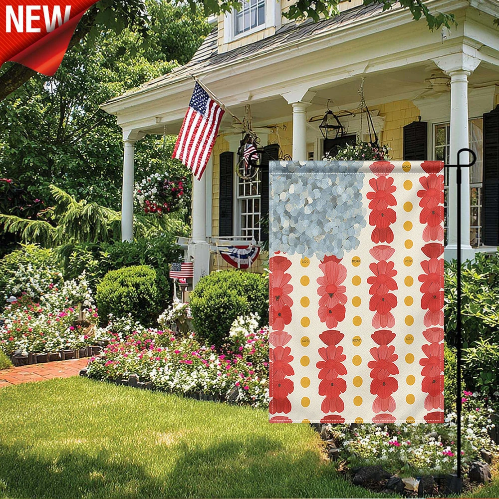 

1PC, Bohemian Floral Hydrangea Garden Flag Polka Dot Vertical Striped Outdoor Decorative Yard Flag for Patio Lawn
