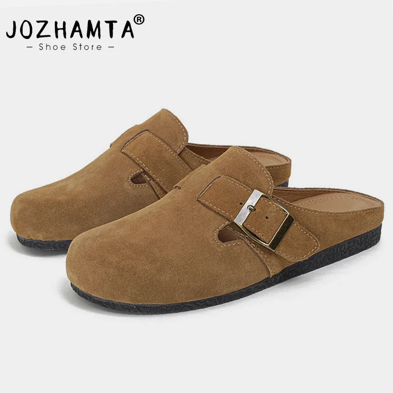 JOZHAMTA Size 35-39 2023 News Slippers For Women Real Leather Summer Shoes Fashion Beach Shoes Leisure Retro Fashion Flats Shoes