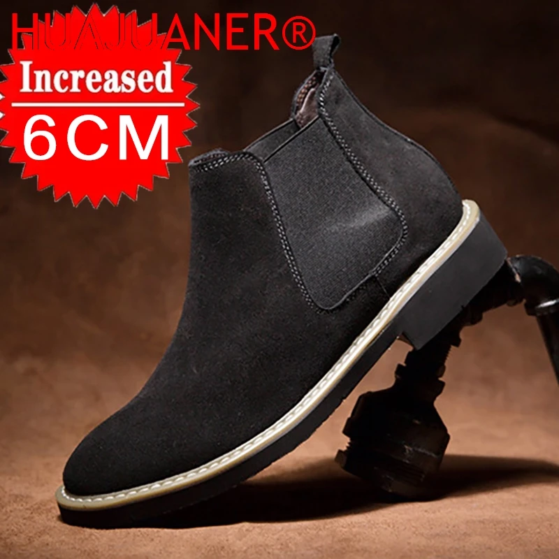 

Мужские модные ботинки челси из хлопка с увеличением роста на 6 см, замшевые туфли для мужчин с невидимым внутренним увеличением роста