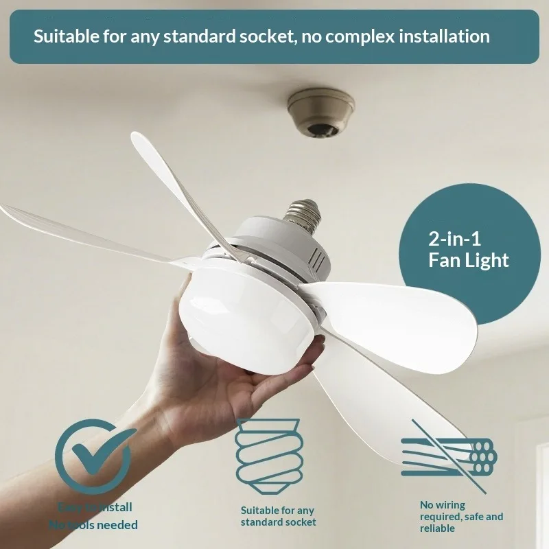 Modern ABS Home Ceiling Fan Light with E27 LED Bulb Remote Control Energy Saving Kids Bedroom Living Room Kitchen Dormitory