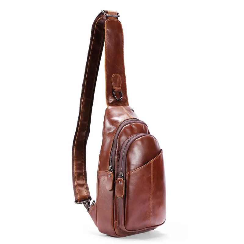 Men Leather Sling Bag Purse Waterproof Crossbody Chest Bag Sling Backpack One Shoulder Bag