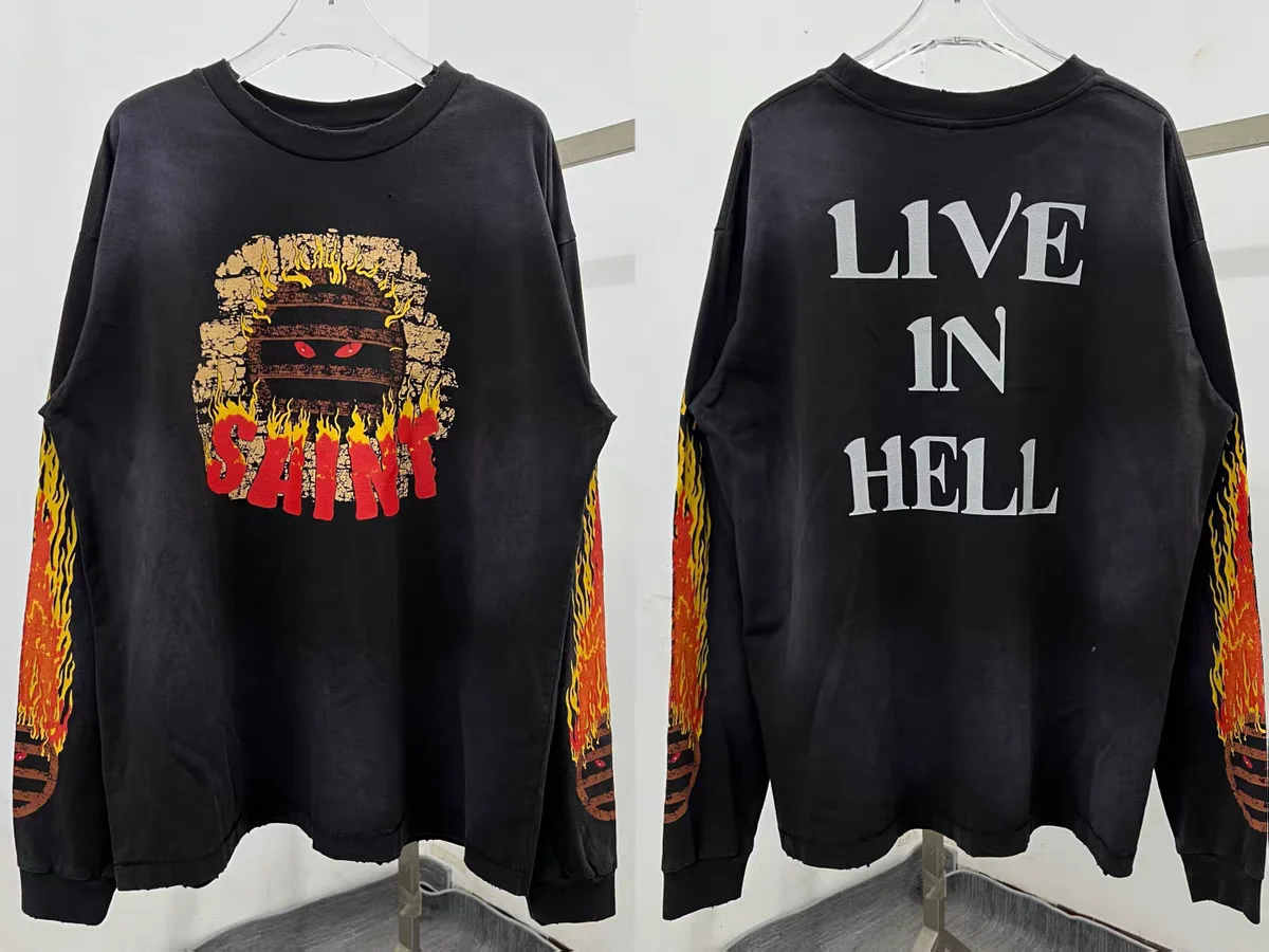 Saint 25AW SS Long Sleeves T-shirt Men Women High Quality Heavy Fabric Unisex Tops Tee T Shirt