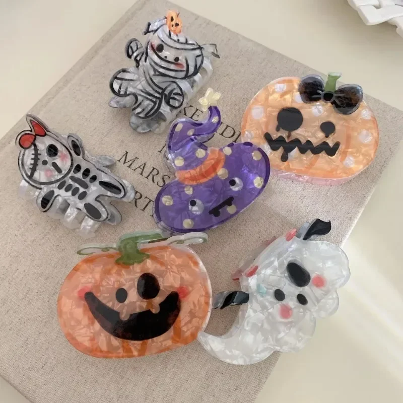 Pinza de pelo de dibujos animados de Halloween para mujer, calabaza divertida, fantasma, Calavera, cangrejo, pinzas de pelo de terror, Clip acrílico fuerte, accesorios para el cabello, nuevo