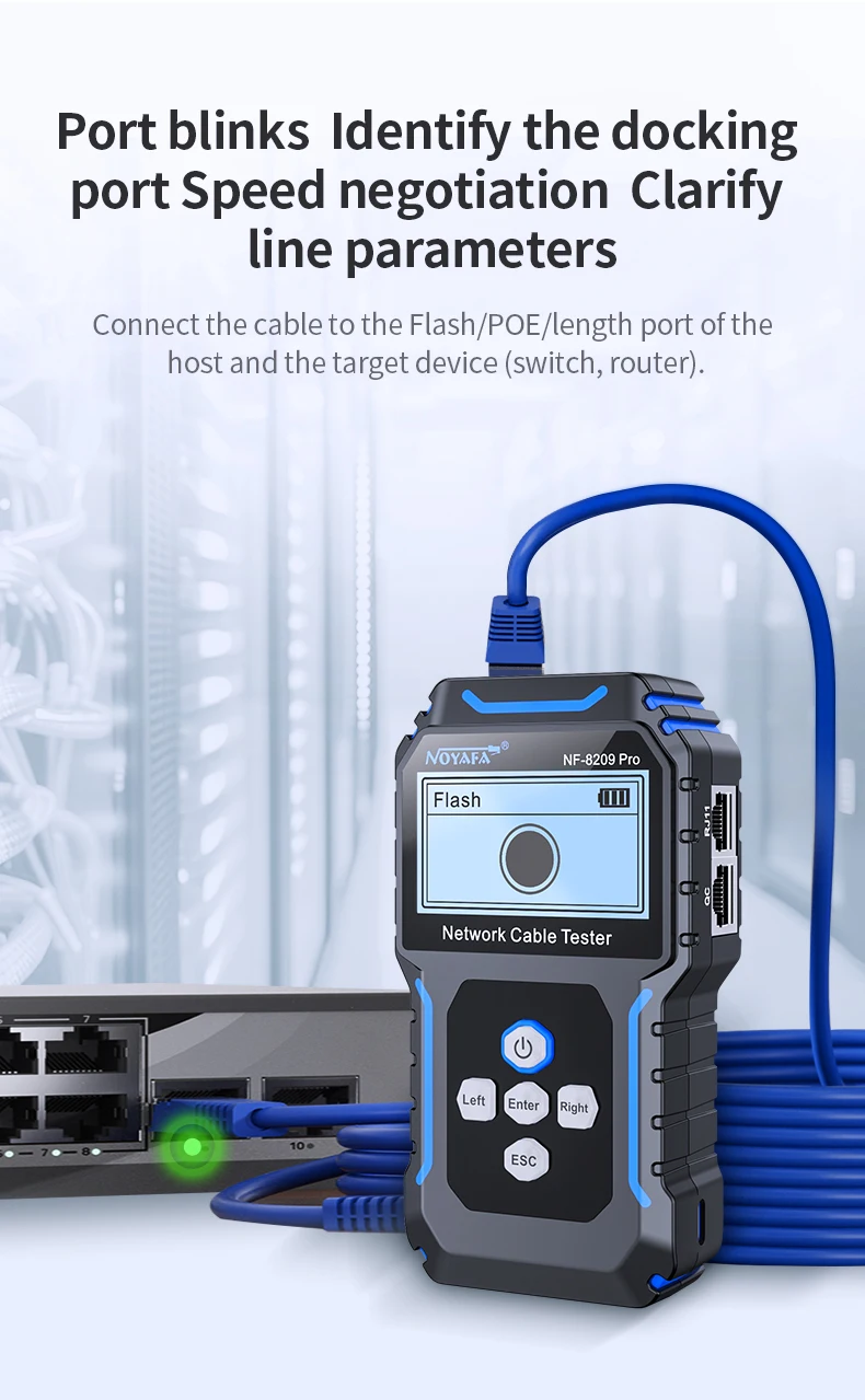 NOYAFA NF-8209Pro Netzwerkkabel-Tester und -Ortungsgerät mit Längenmessung, POE-Protokoll, Flash-Test, RJ45-Stecker-Scan und Kabel-Tracking – Detail 9