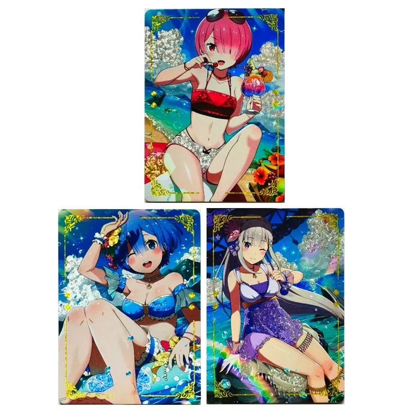 Life in a different world from zero Rem Ram Emilia DIY 3PCS/SET Holiday Gifts Collectible Cards Anime Boy Diamond Glitter