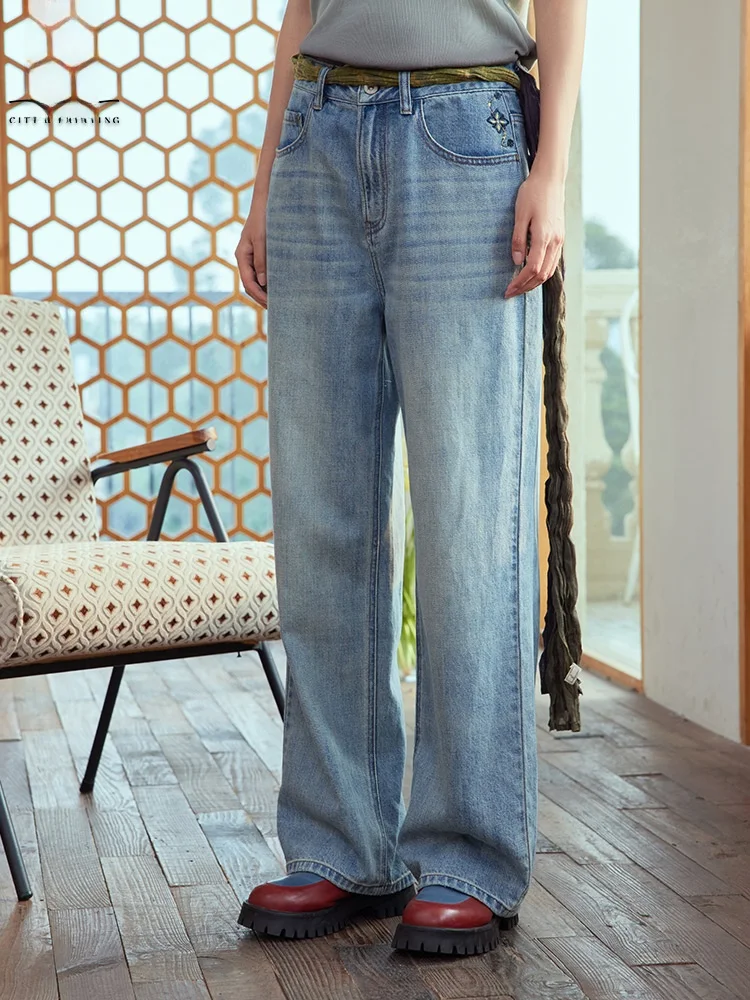 

Джинсы с удлиненными штанинами 42 дюйма, свободные, прямые, с высокой талией, широкие, летние, из хлопкового денима, с микроэластаном, женские