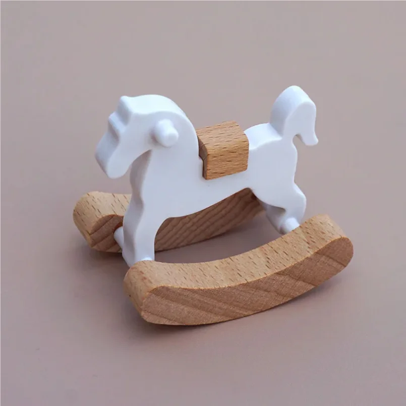 Wooden Horse Rocking Horse 1:12 Dollhouse Ornaments Mini Wooden Horse Model Fairy Garden Doll Decorative Accessories