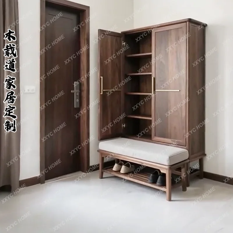 home storage cabinet integrated against the wall household North American black walnut