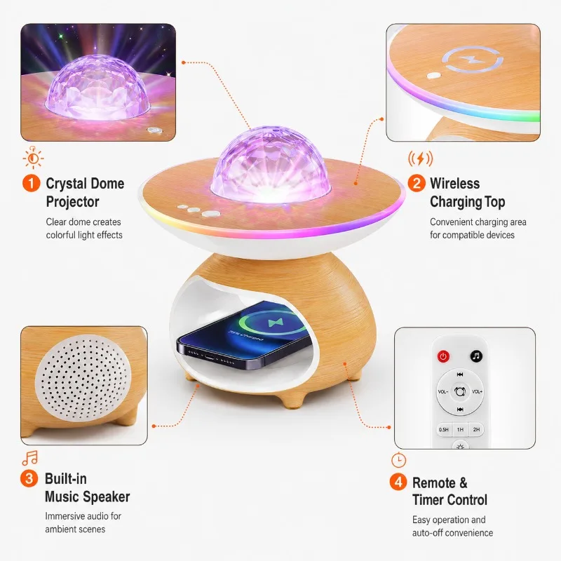 Wireless RGB Music Projector Night Light Bluetooth Speaker LED Galaxy Star Projector Lamp Bedroom Atmosphere Room Decor Gift