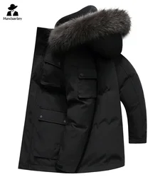 Winter Ski Donsjack Heren Lange Casual Dikke Warme Bontkraag Witte Eendendons Parka High-End Werk Heren Winddichte Jas Met Capuchon