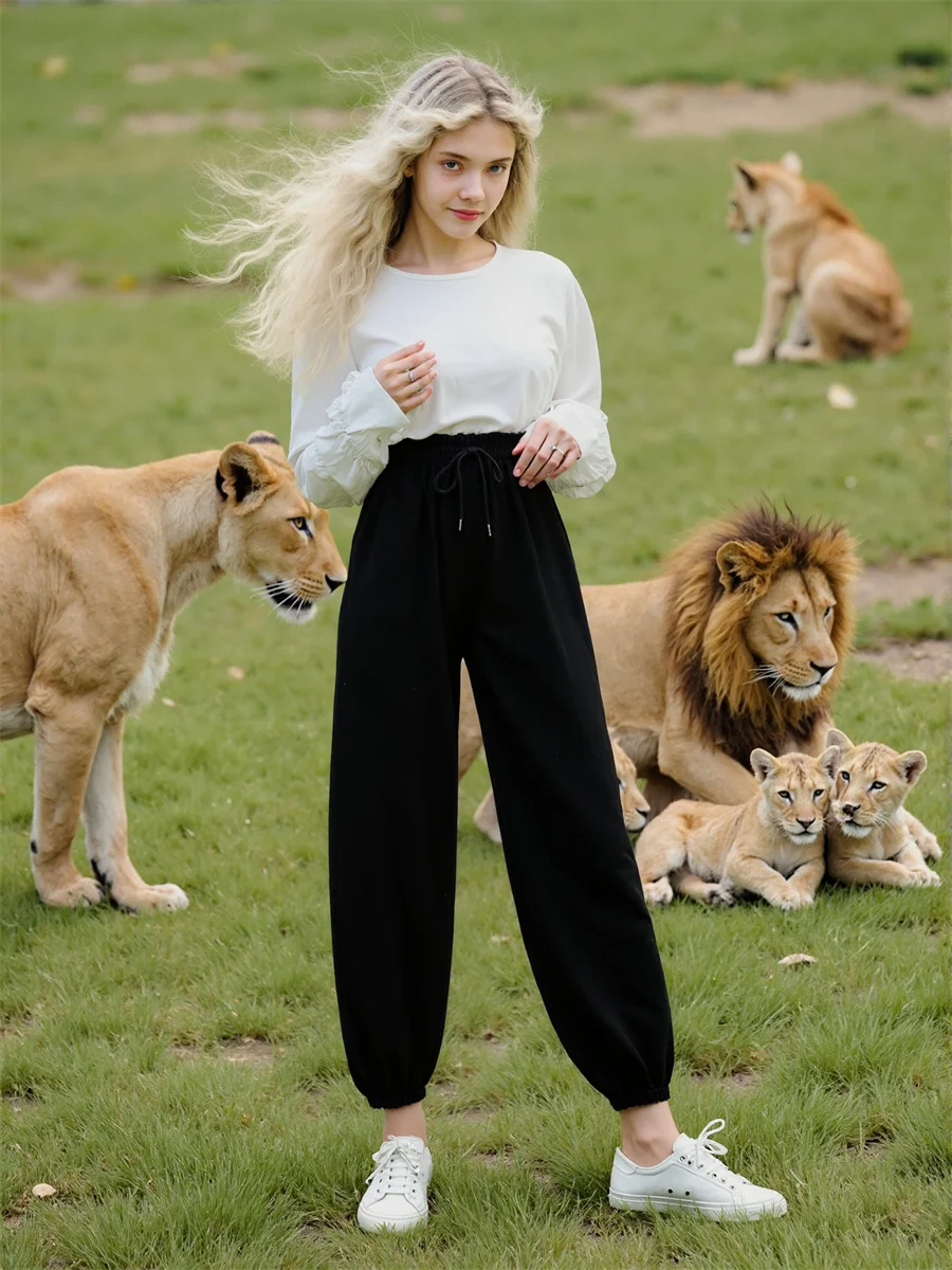 Losse harembroek met trekkoord Katoen Zomer Dames Herfst Ulzzang Mid-taille Werken Kantoor Dame Koreaanse stijl Trendy Chic Eenvoudig Zacht