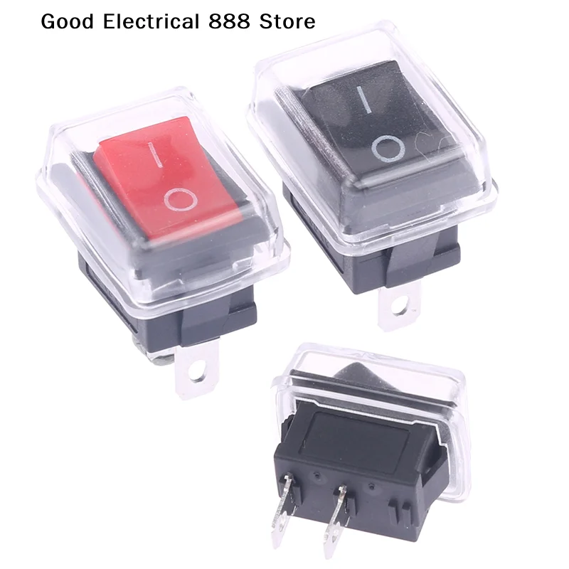 【GE】5Pcs Push Button Mini Switch 2Pin Snap-in On/Off Rocker Switch With Waterproof Cover Black/Red