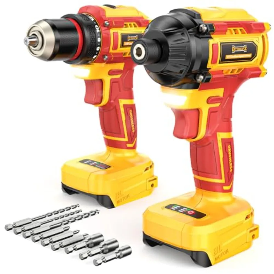 

Cordless Drill and Impact Driver Set Compatible with DeWalt 20V Battery Bare Tool,Brushless Power Tool Combo Kit with Bits, Com