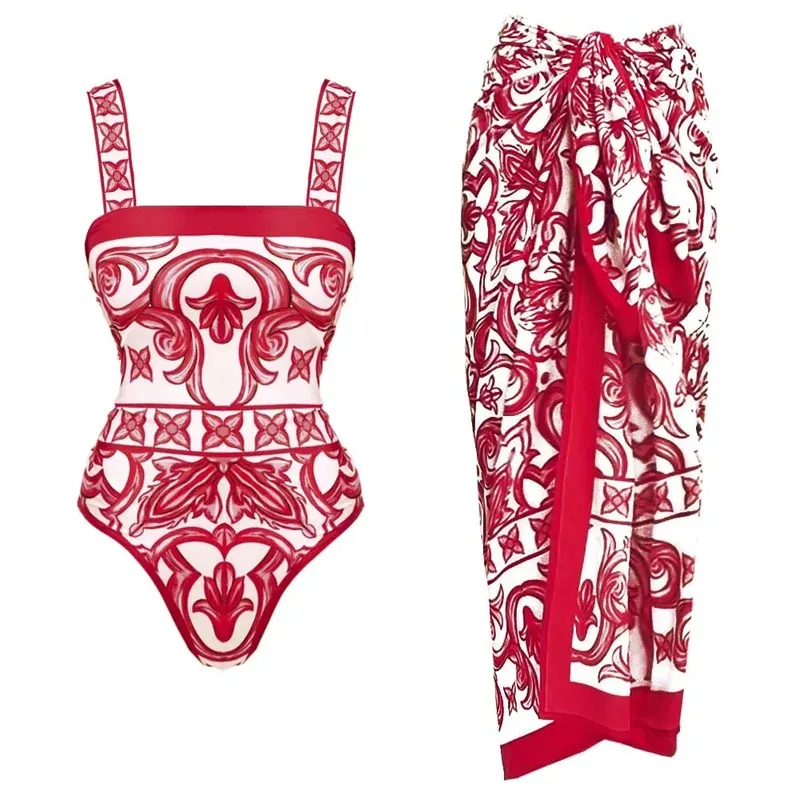 New Swimsuit, New Ethnic Style Printed One-piece Swimsuit Set, Female Hot Item