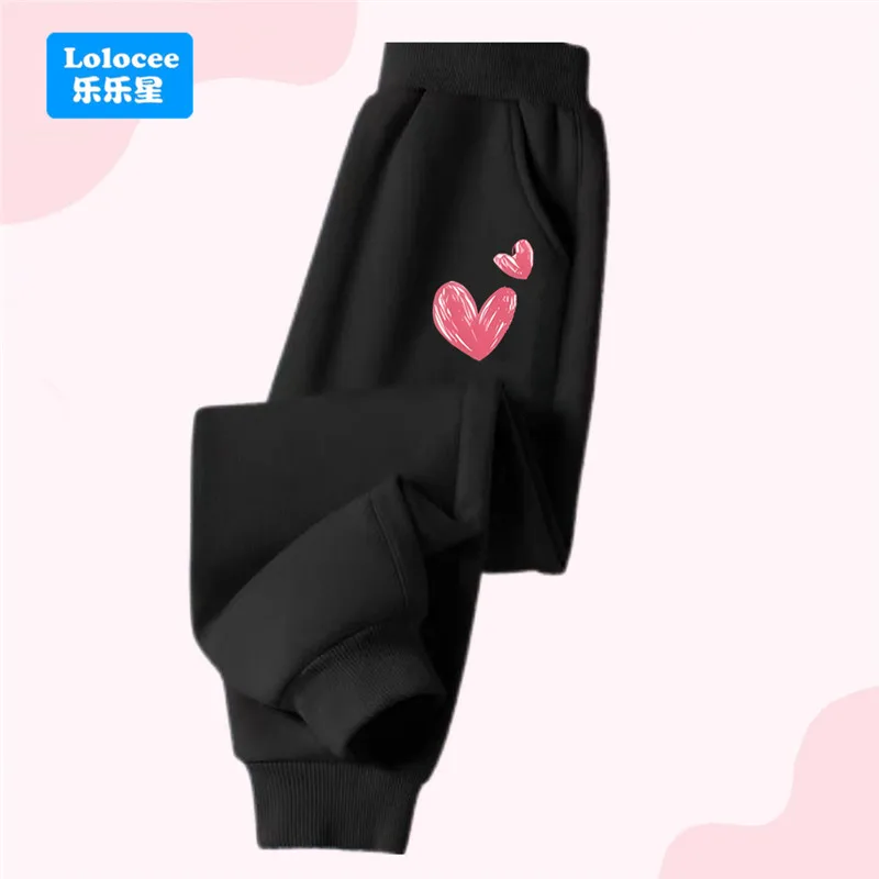 Girls' Fashion Sweatpants Cute Bowknot & Heart Print Kids' Casual Pants Elastic Waist Thin Trousers Children's Activewear HDJ1