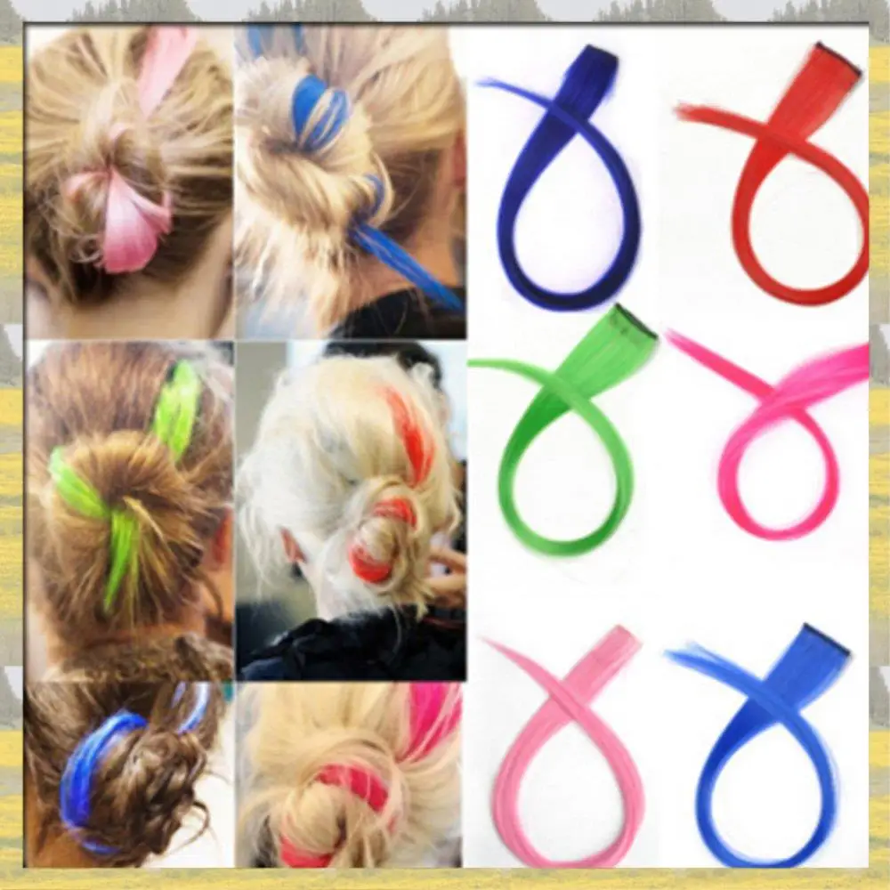 

Hot Sale 13 Pcs Colored Party Highlights Colorful Clip In Hair Extensions 55Cm Straight Synthetic Hairpieces