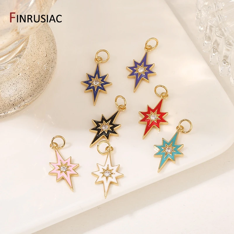 14K Gold Plated Brass Metal With Zircon Pentagram Charms Pendants Jewelry Making Supplies Diy Necklaces Findings Accessories