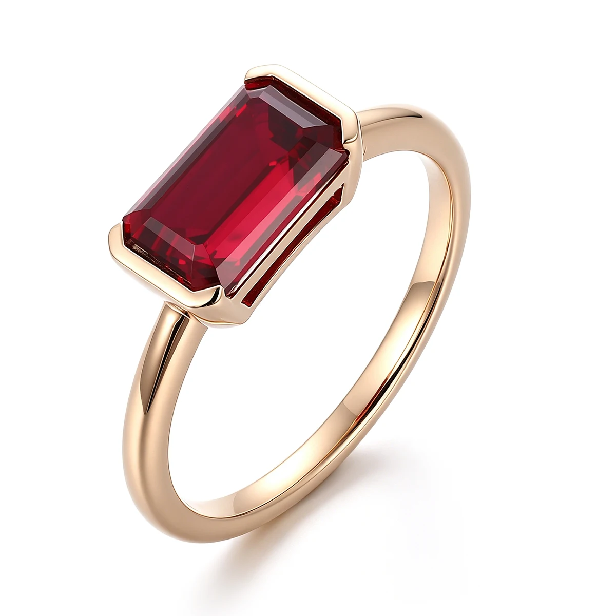 

Provence 10K14k Yellow Gold Lab Ruby Ring With Emerald Cut 10*8MM For Women Party Wedding Anniversary Fashion Jewelry Gift