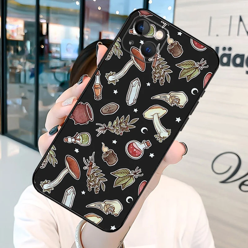 Cottagecore Frog Mushroom Moon Witchy Bumper Phone Case For iPhone 11 12 13 14 15 16 Pro X XR XS Max Plus Back Cover