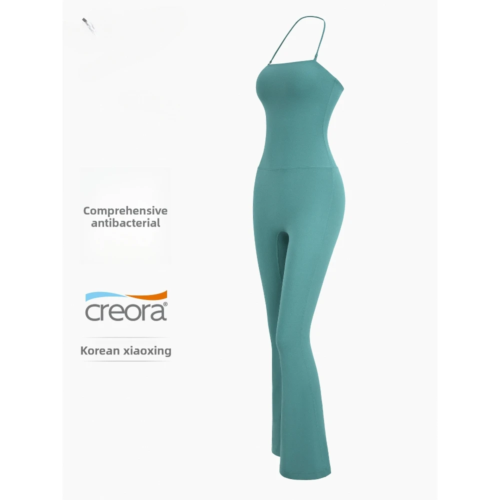 

2025 Summer New High-End Anti-Bacterial Naked Feeling Yoga Jumpsuit Tight-Fitting Beautiful Back Flared Legs for Fitness Sports