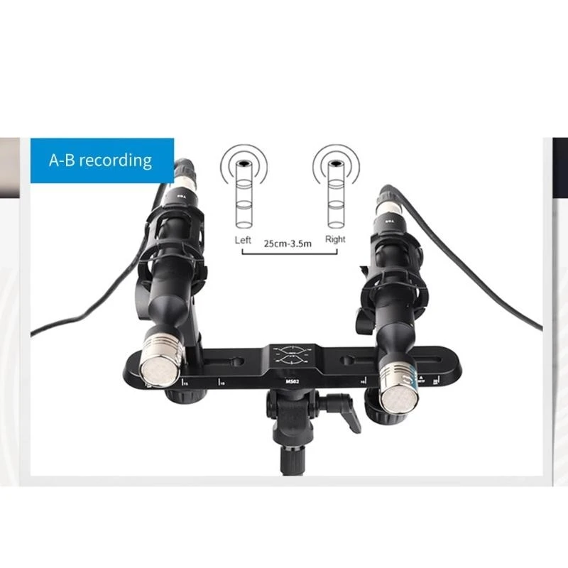 MS02 Stereo Microphone Support with Adjustable Twin Mics Enhances Auditory Recording in Meetings and Live Streaming