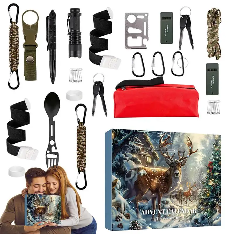 Advent Calendar 2024 Men Survival Kit Cool Gadgets For Camping 24 Days Countdown To Christmas Cool Gadgets For Outdoor Camping