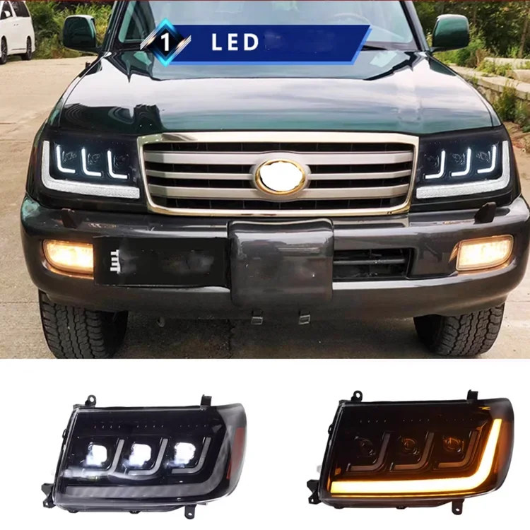 New Design Car Led Three Lens Head Light Headlight For Toyota Land cruiser lc100 1998-2007 Head Lamp Front Light Modified