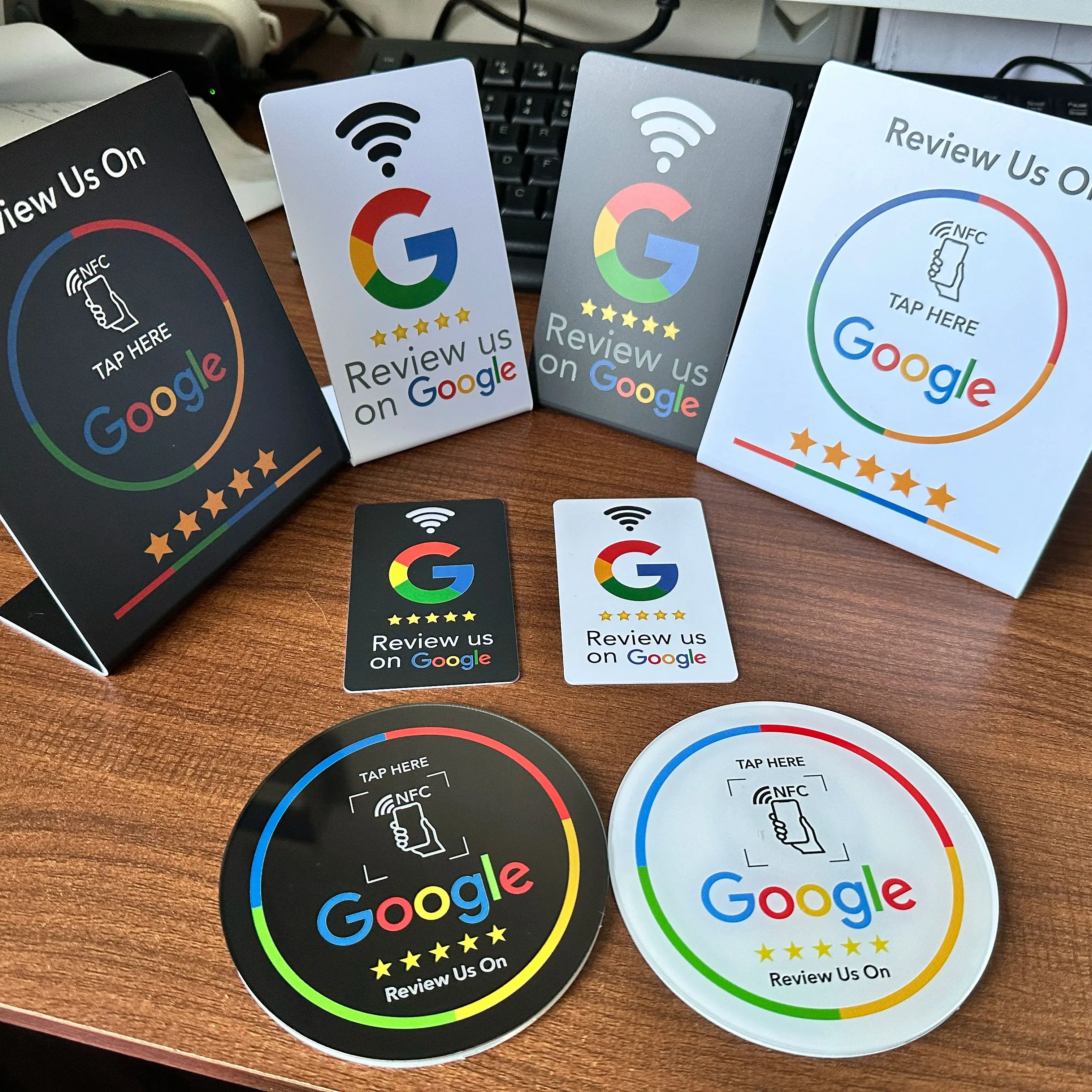 NFC 215 Programmable Google Review Acrylic Stickers Card NFC Station Table 13.56Mhz Waterproof NFC Stand Google Review Card