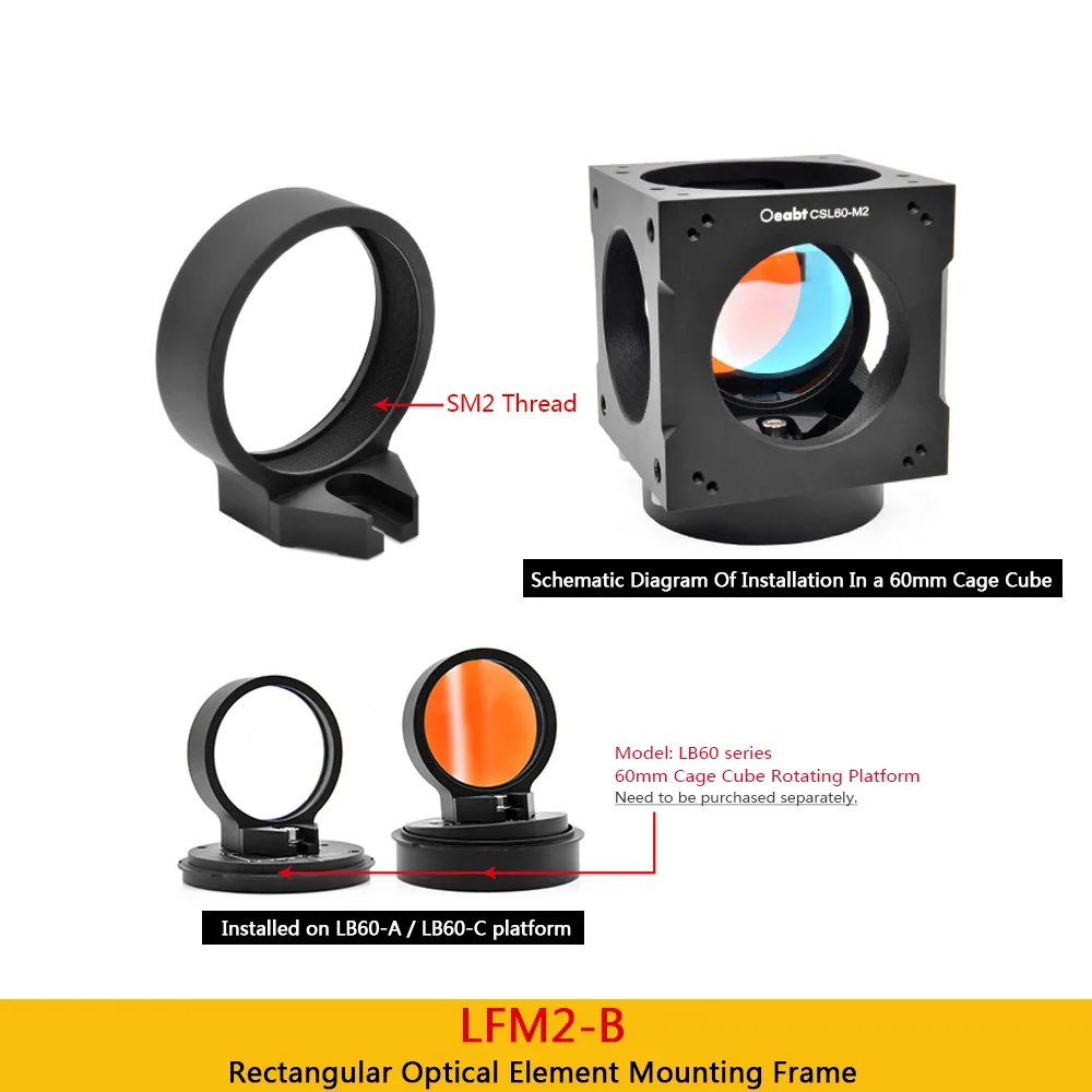 LFM Series  Rectangular Filter Mount Cage Cube Optic Mount with SM2 Threaded Bore 60mm Coaxial Cube Accessories Filter Holder